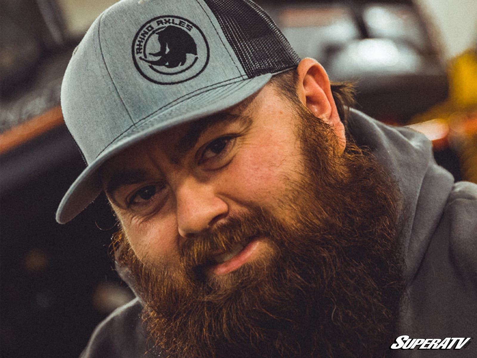 Gray and Black Rhino Axles Trucker Hat
